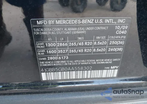2010 Mercedes-Benz Ml 350 z USA, uszkodzony, nr VIN 4JGBB5GB0AA558302